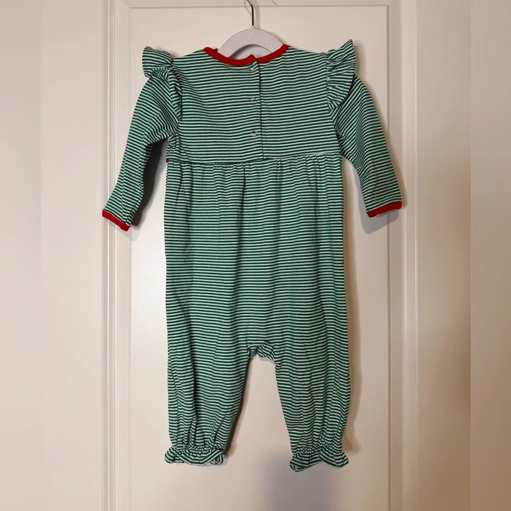 Stitchy Fish Gracie Romper Red and Green Stripe Holiday Size 12 Months